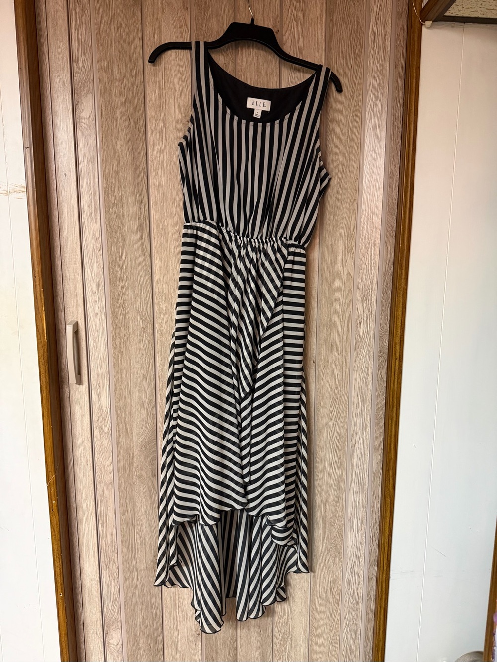 ELLE Black and White Striped High-Low Dress